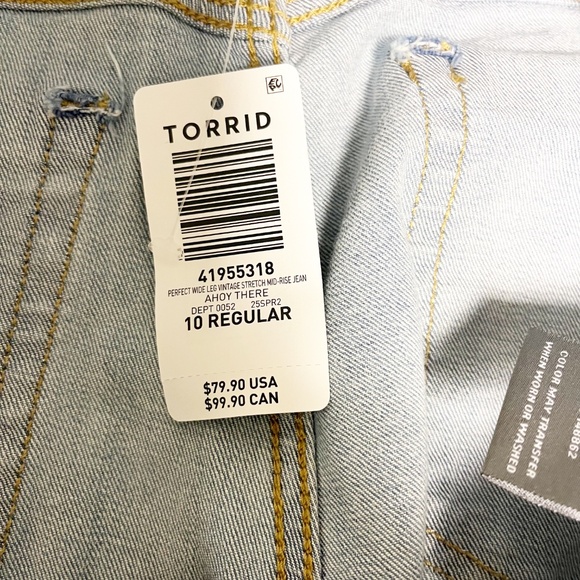 NWT Torrid perfect wide leg vintage stretch Mid Rise jean size 10R raw hem - Picture 12 of 12